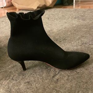 Loeffler Randall black kitten heeled booties with fringe top. Great condition